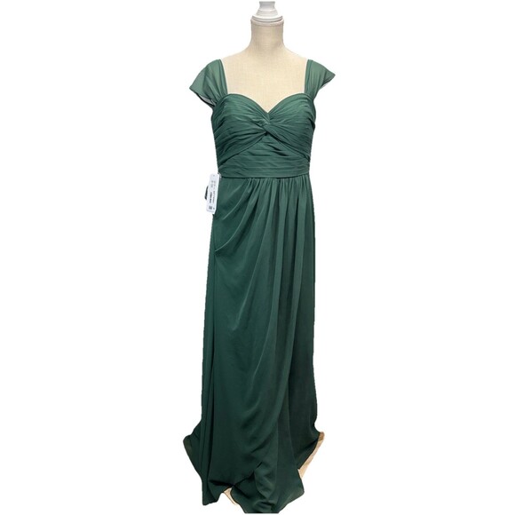 Azazie Millie Dark Green Chiffon Bridesmaid Maxi Dress A12 NWT Wedding Formal - Picture 5 of 15